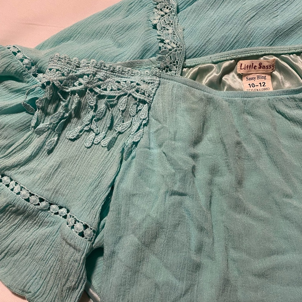 Paisley Sassy Bling Aqua Off-Shoulder Top Mom & Me Set - Picture 4 of 4